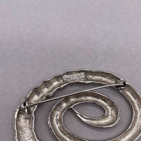 M Jent Swirl Modern Brooch Pin Silver Tone - Picture 4 of 5